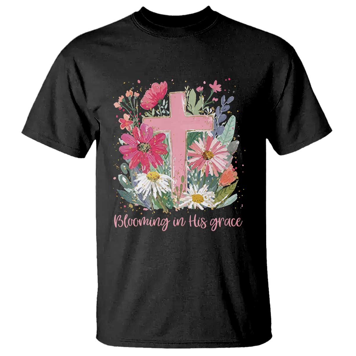 Blooming in His Grace T Shirt Boho Wildflower Christian Faith Bible Verse
