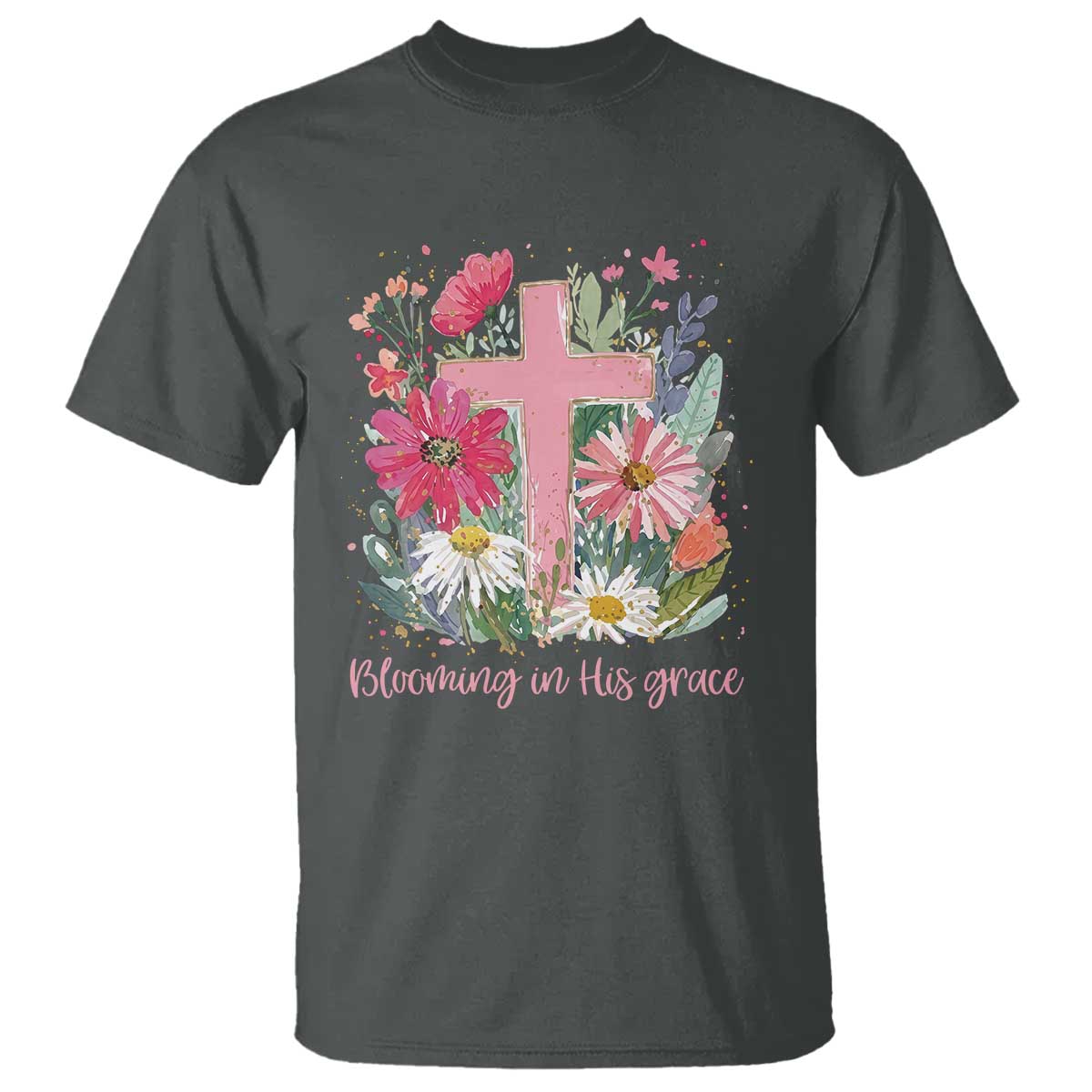 Blooming in His Grace T Shirt Boho Wildflower Christian Faith Bible Verse