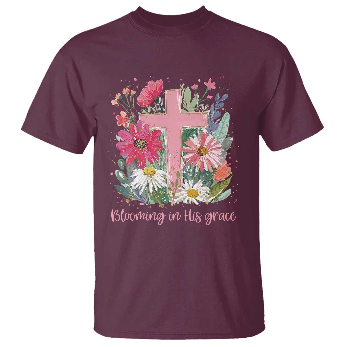 Blooming in His Grace T Shirt Boho Wildflower Christian Faith Bible Verse