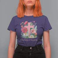 Blooming in His Grace T Shirt For Women Boho Wildflower Christian Faith Bible Verse