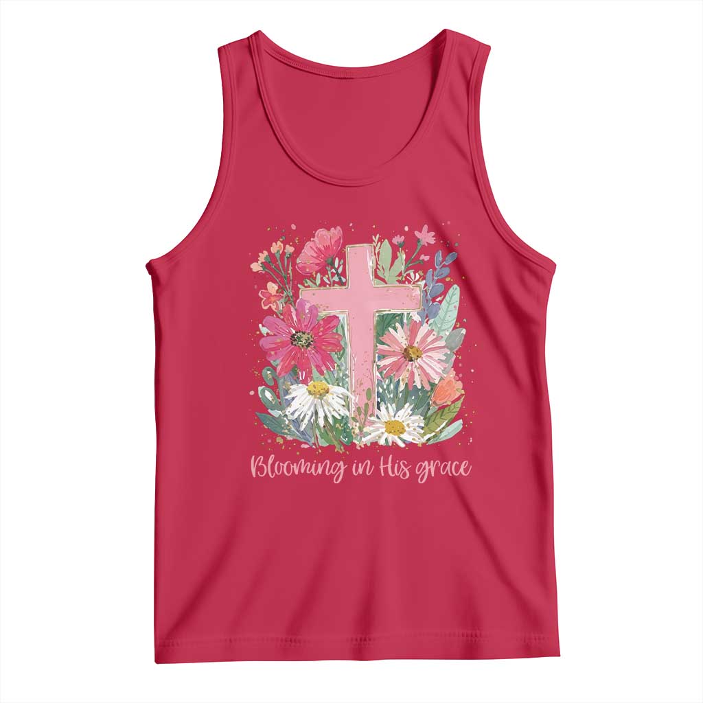 Blooming in His Grace Tank Top Boho Wildflower Christian Faith Bible Verse