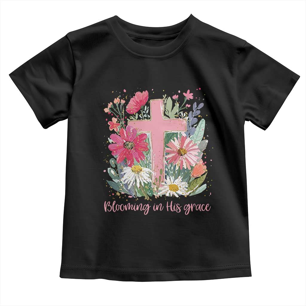 Blooming in His Grace Toddler T Shirt Boho Wildflower Christian Faith Bible Verse