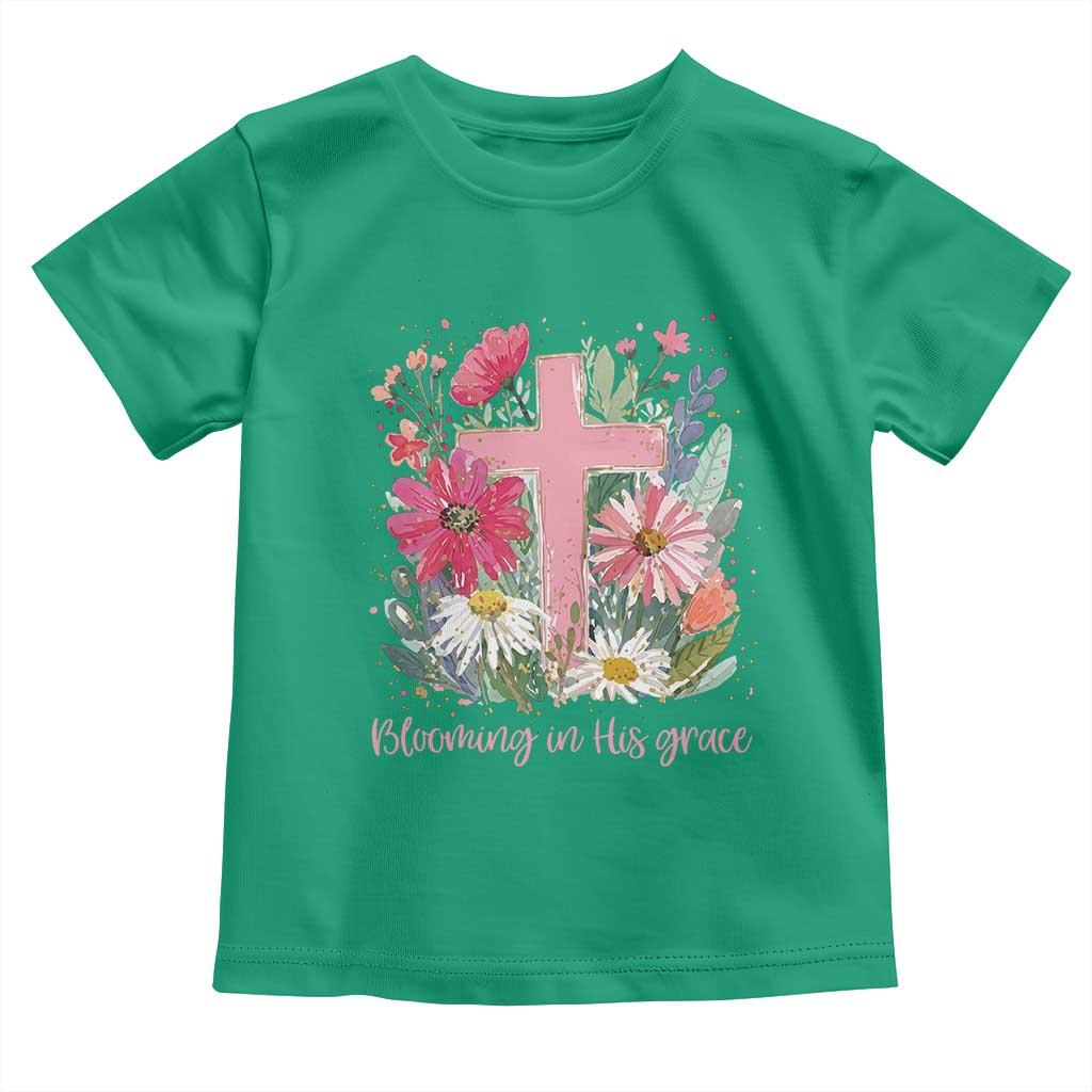 Blooming in His Grace Toddler T Shirt Boho Wildflower Christian Faith Bible Verse