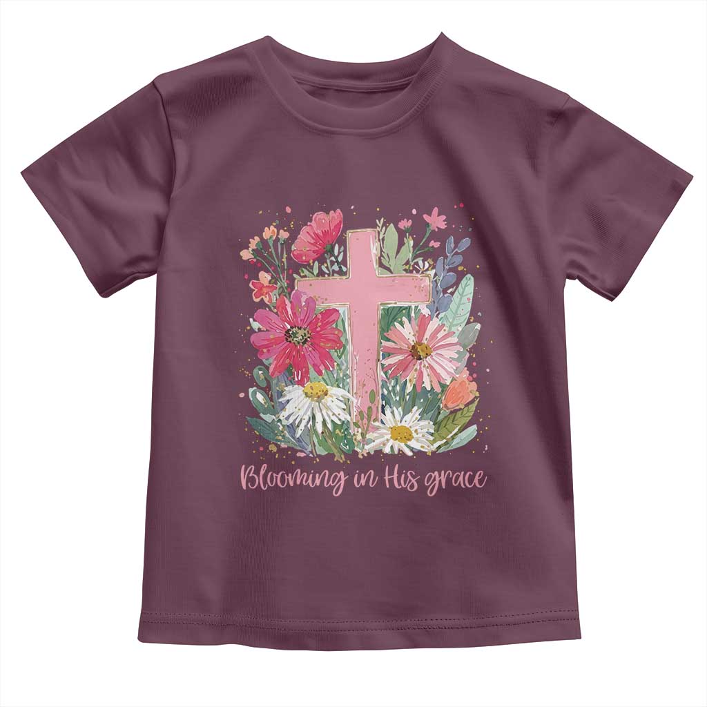 Blooming in His Grace Toddler T Shirt Boho Wildflower Christian Faith Bible Verse