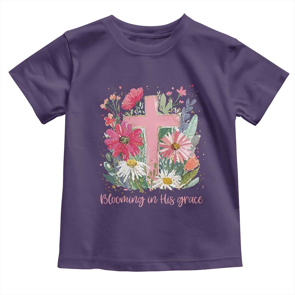 Blooming in His Grace Toddler T Shirt Boho Wildflower Christian Faith Bible Verse