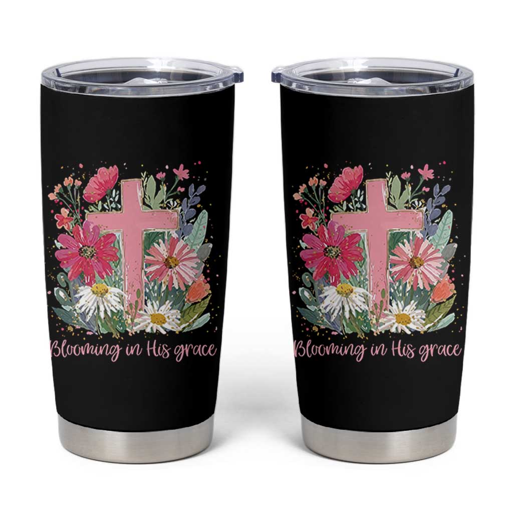 Blooming in His Grace Tumbler Cup Boho Wildflower Christian Faith Bible Verse