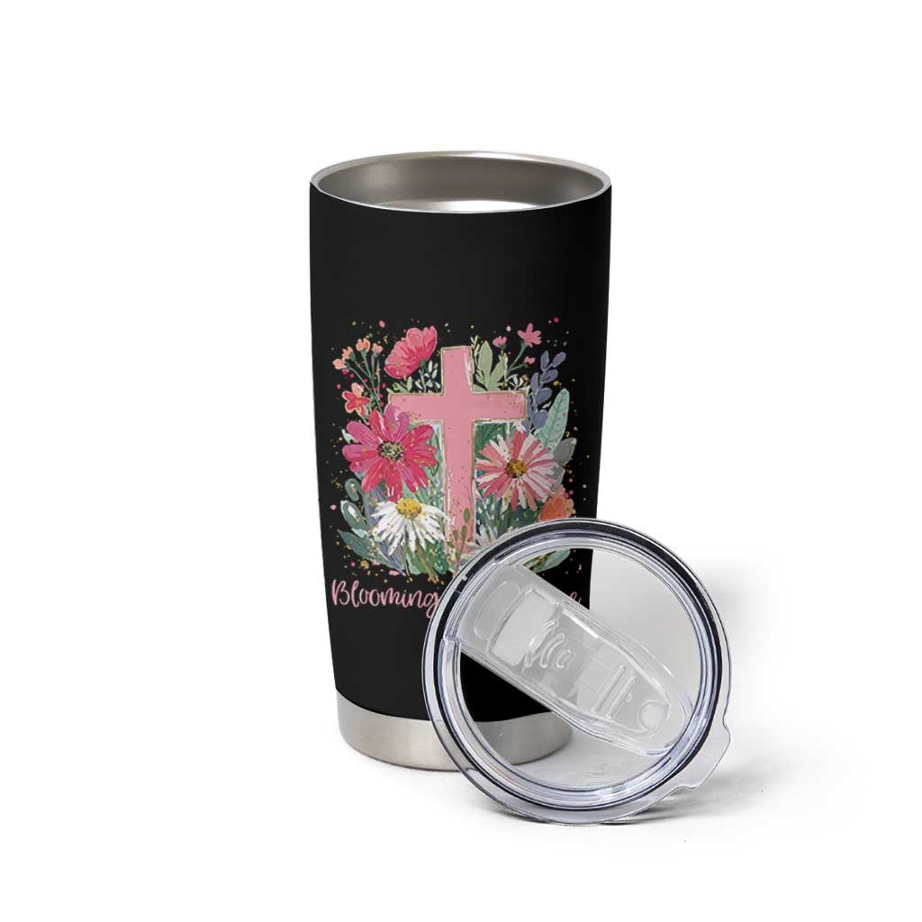 Blooming in His Grace Tumbler Cup Boho Wildflower Christian Faith Bible Verse