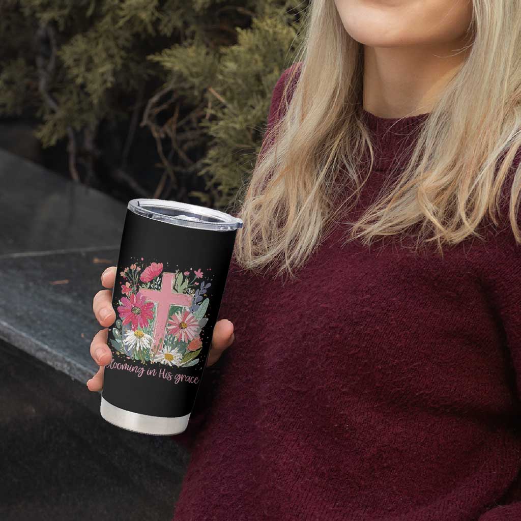 Blooming in His Grace Tumbler Cup Boho Wildflower Christian Faith Bible Verse
