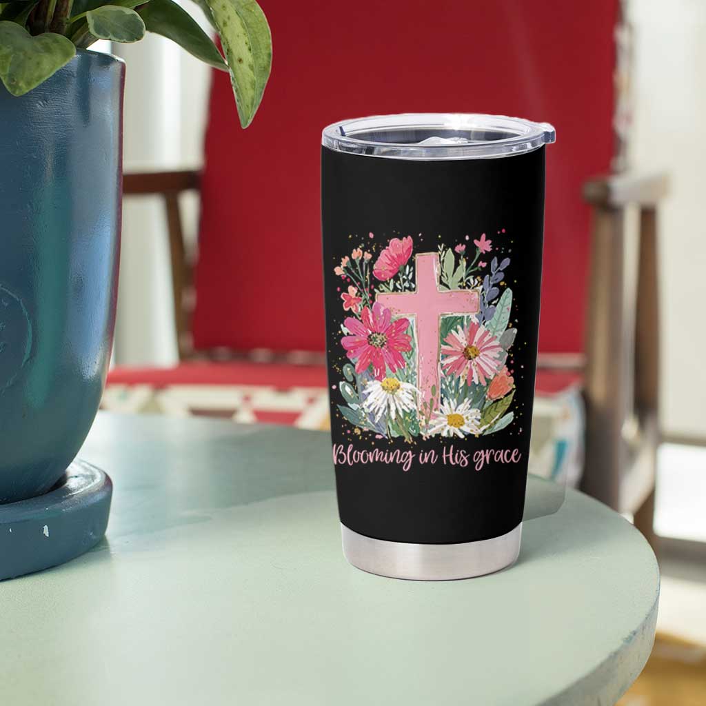 Blooming in His Grace Tumbler Cup Boho Wildflower Christian Faith Bible Verse
