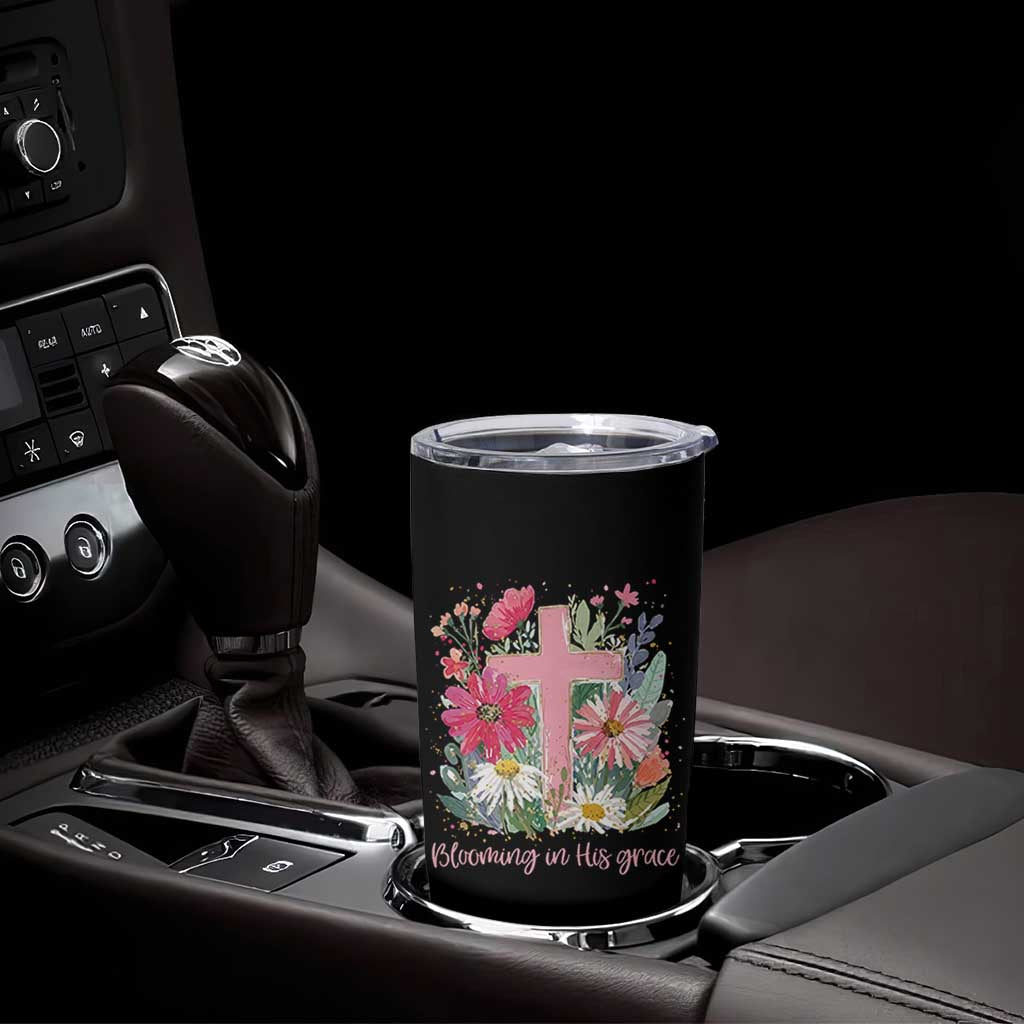 Blooming in His Grace Tumbler Cup Boho Wildflower Christian Faith Bible Verse