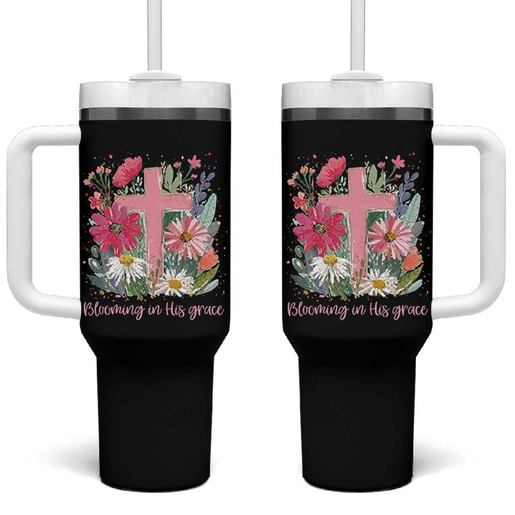 Blooming in His Grace Tumbler With Handle Boho Wildflower Christian Faith Bible Verse