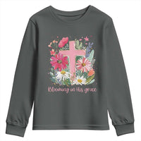 Blooming in His Grace Youth Sweatshirt Boho Wildflower Christian Faith Bible Verse