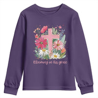 Blooming in His Grace Youth Sweatshirt Boho Wildflower Christian Faith Bible Verse