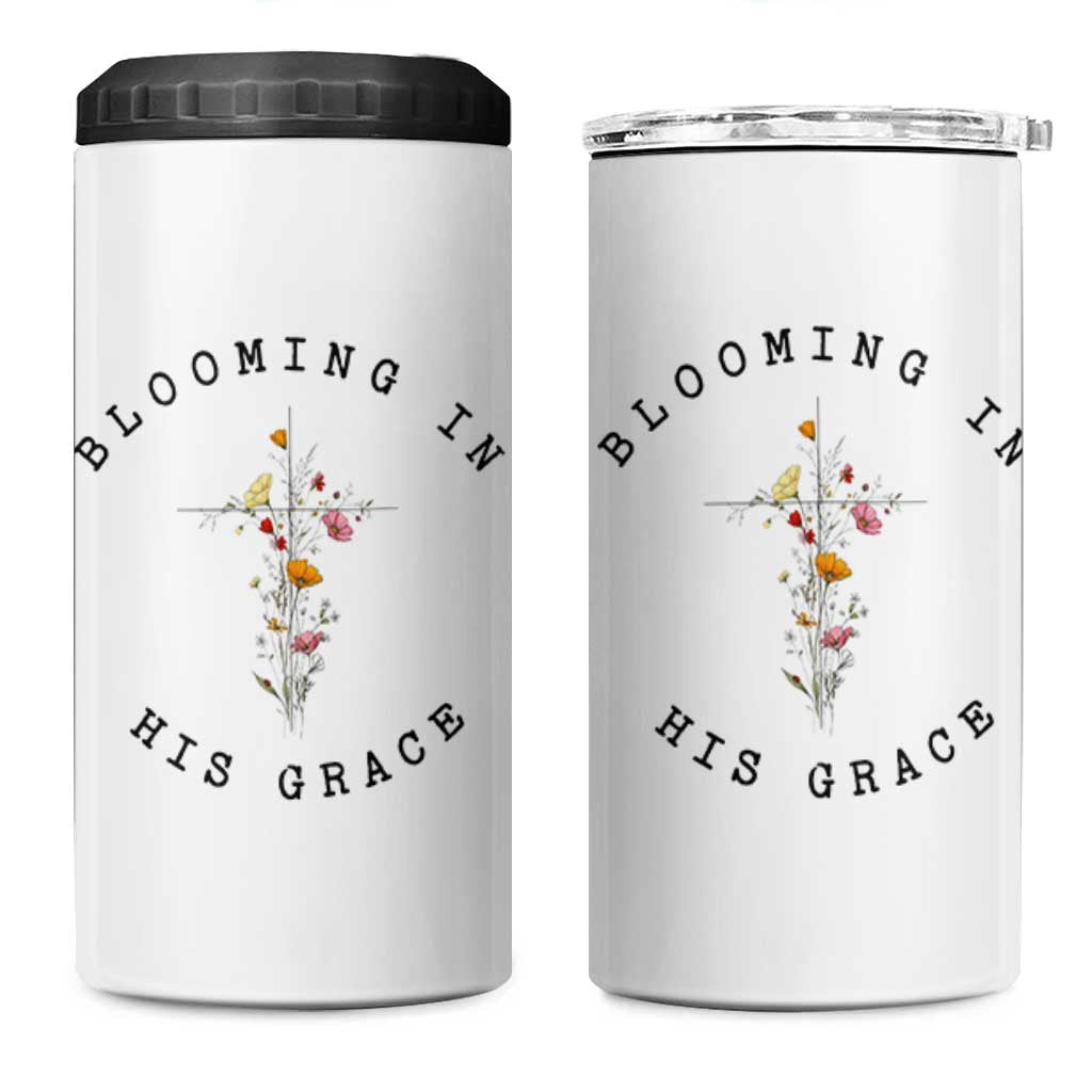 Blooming in His Grace 4 in 1 Can Cooler Tumbler Boho Wildflower Christian Faith