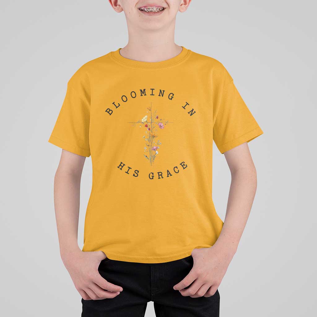 Blooming in His Grace T Shirt For Kid Boho Wildflower Christian Faith