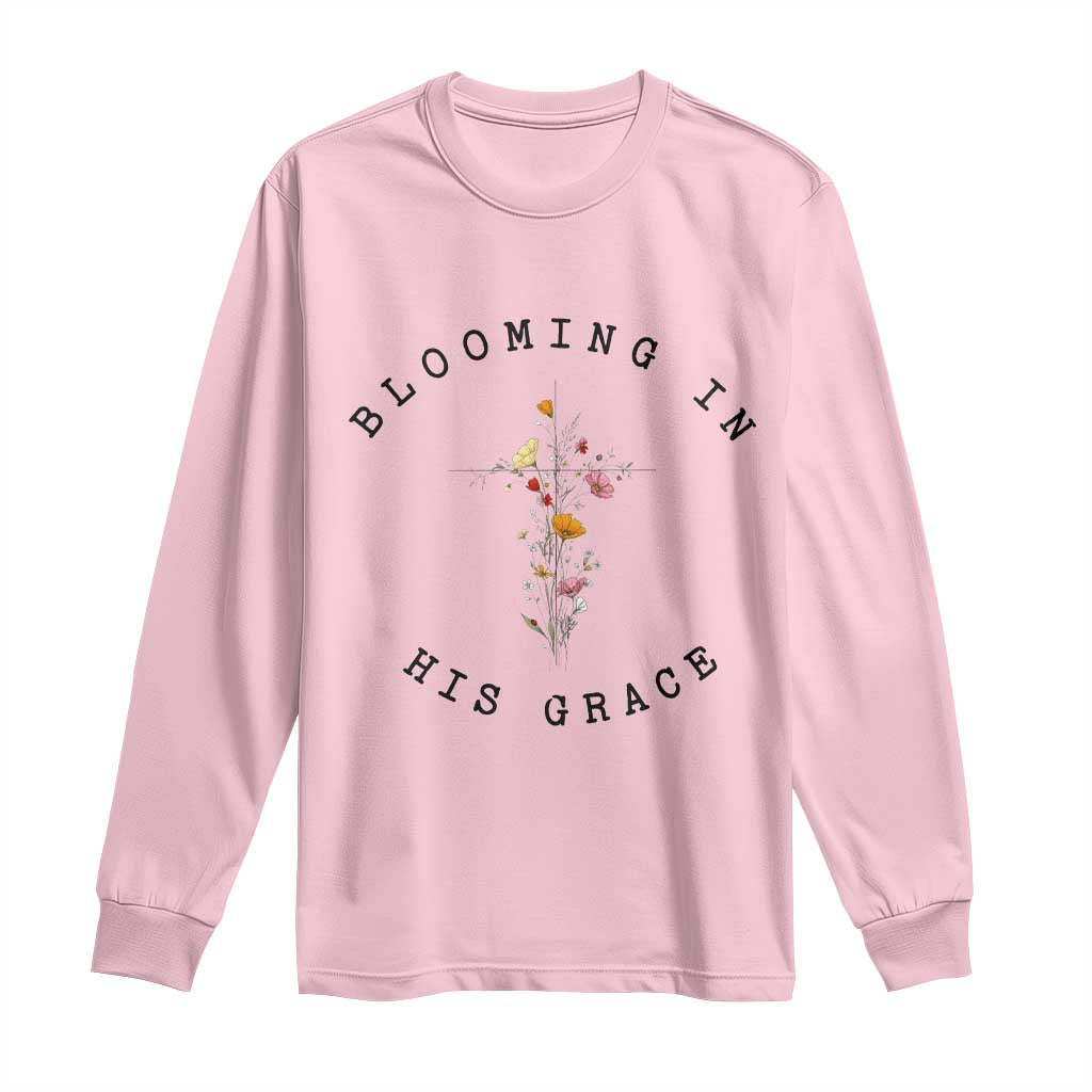 Blooming in His Grace Long Sleeve Shirt Boho Wildflower Christian Faith
