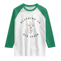 Blooming in His Grace Raglan Shirt Boho Wildflower Christian Faith