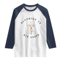 Blooming in His Grace Raglan Shirt Boho Wildflower Christian Faith
