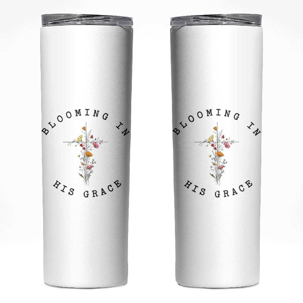 Blooming in His Grace Skinny Tumbler Boho Wildflower Christian Faith