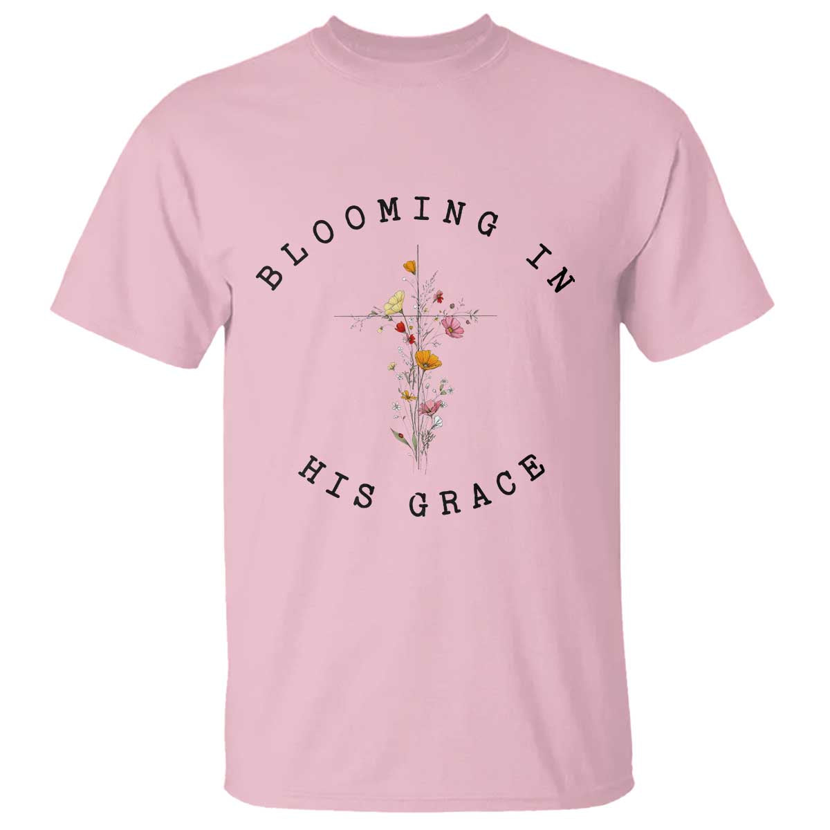 Blooming in His Grace T Shirt Boho Wildflower Christian Faith