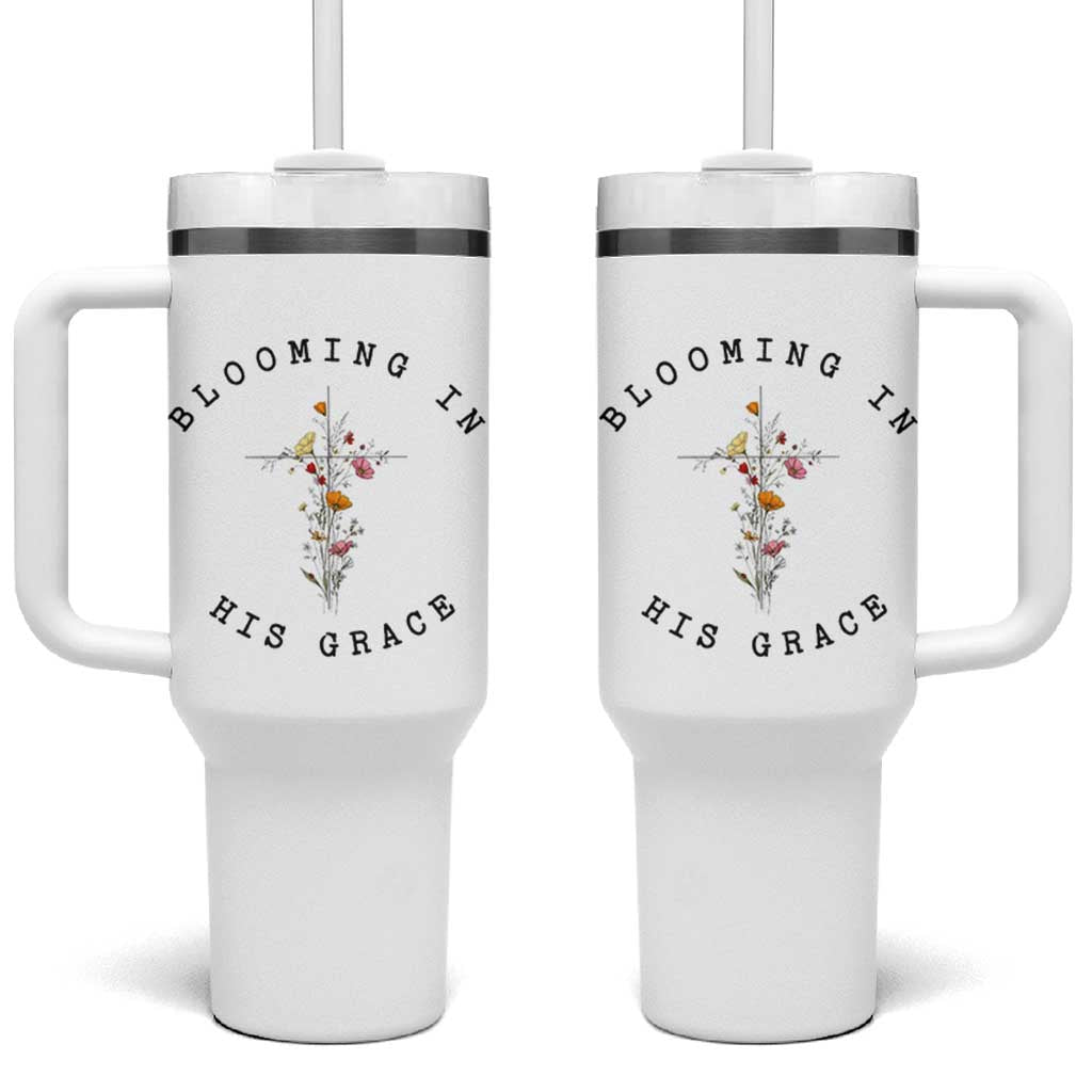 Blooming in His Grace Tumbler With Handle Boho Wildflower Christian Faith