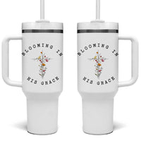 Blooming in His Grace Tumbler With Handle Boho Wildflower Christian Faith