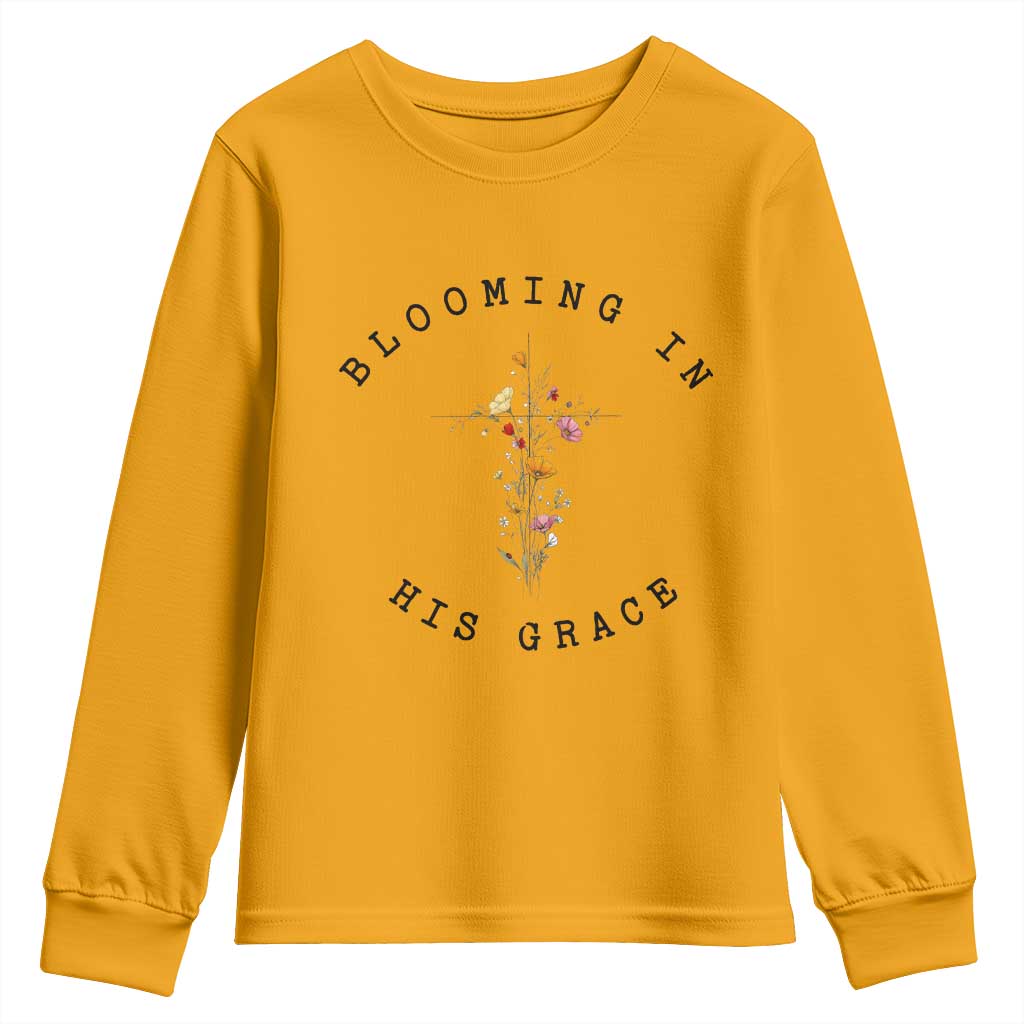 Blooming in His Grace Youth Sweatshirt Boho Wildflower Christian Faith