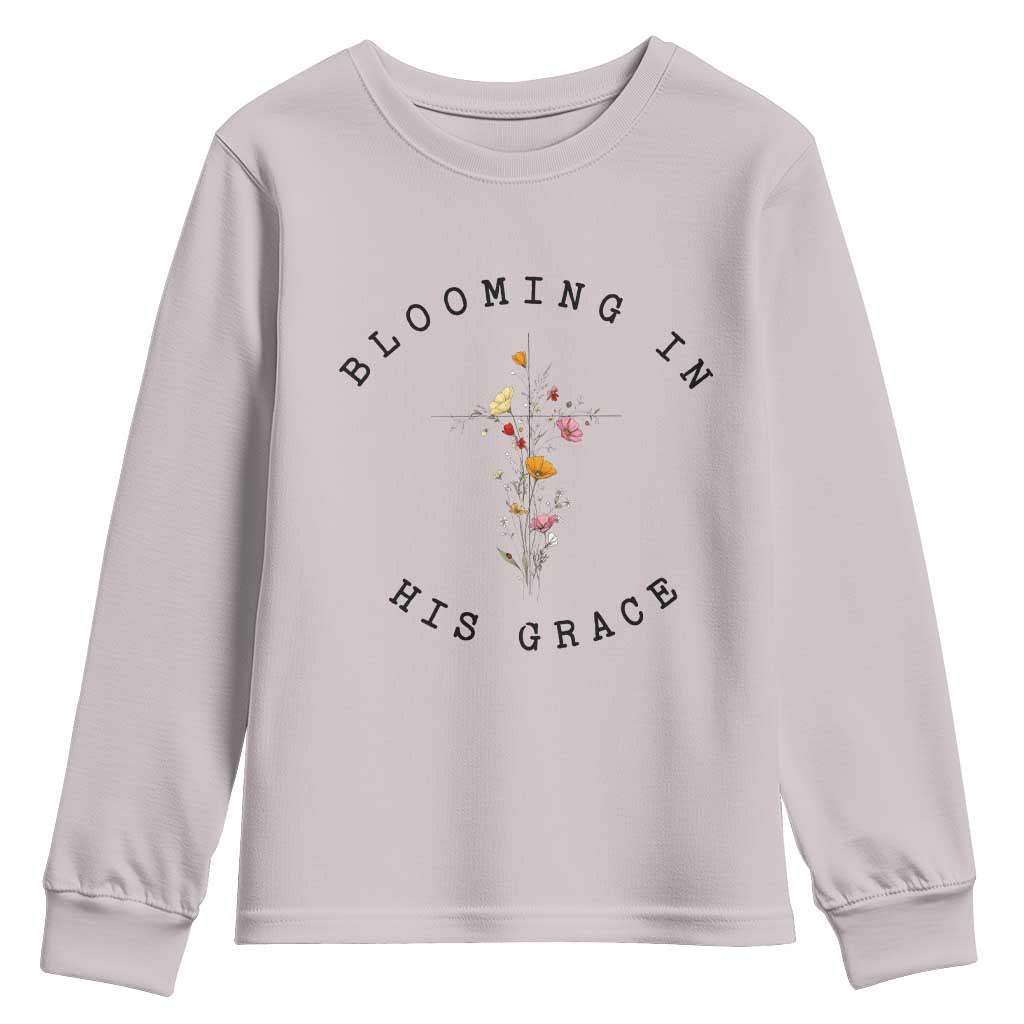 Blooming in His Grace Youth Sweatshirt Boho Wildflower Christian Faith