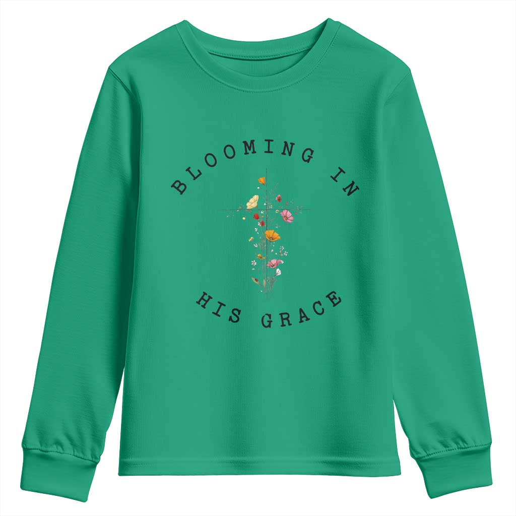 Blooming in His Grace Youth Sweatshirt Boho Wildflower Christian Faith