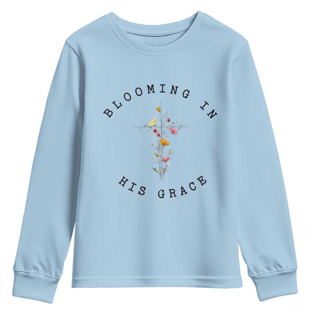 Blooming in His Grace Youth Sweatshirt Boho Wildflower Christian Faith