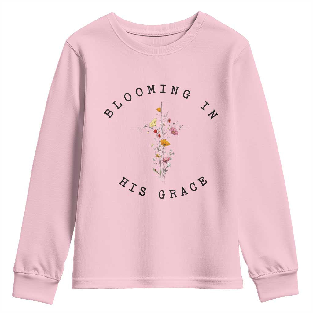 Blooming in His Grace Youth Sweatshirt Boho Wildflower Christian Faith