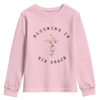Blooming in His Grace Youth Sweatshirt Boho Wildflower Christian Faith