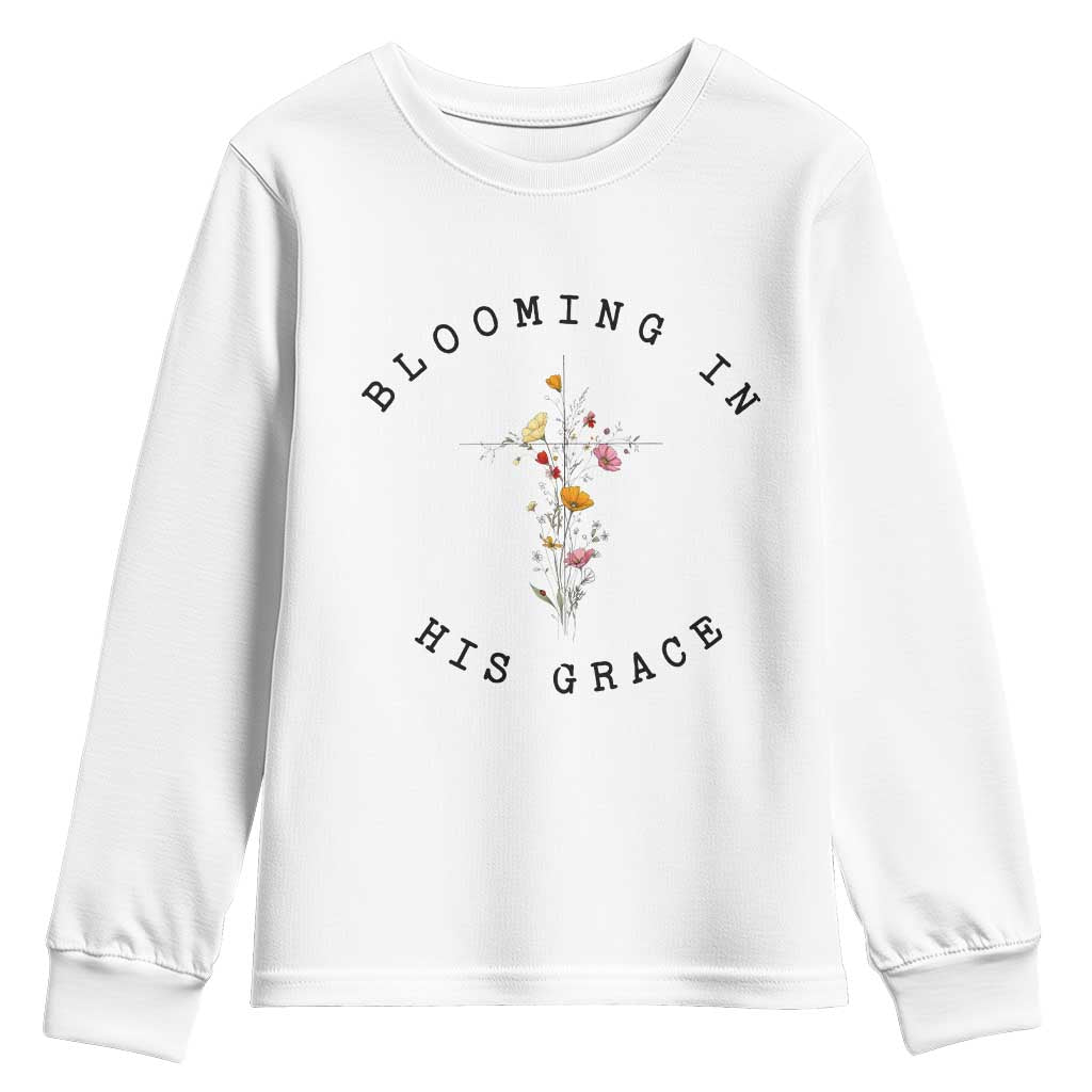 Blooming in His Grace Youth Sweatshirt Boho Wildflower Christian Faith