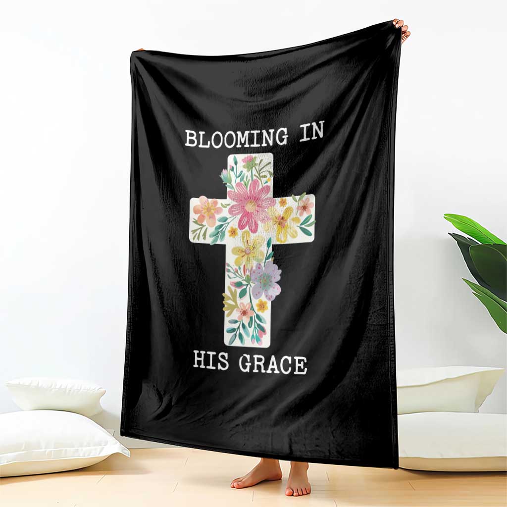 Blooming in His Grace Boho Christian Wildflower Throw Blanket Floral Cross Religious
