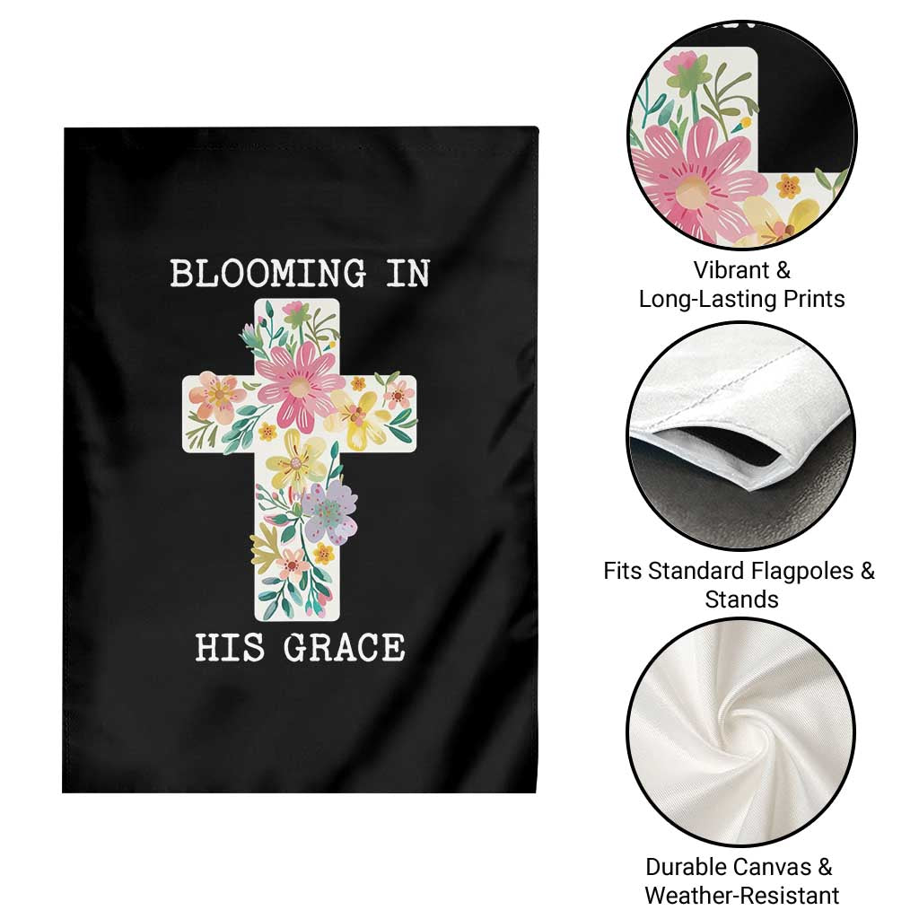 Blooming in His Grace Boho Christian Wildflower Garden Flag Floral Cross Religious