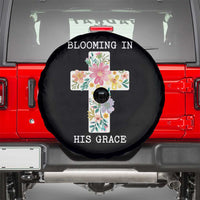 Blooming in His Grace Boho Christian Wildflower Spare Tire Cover Floral Cross Religious