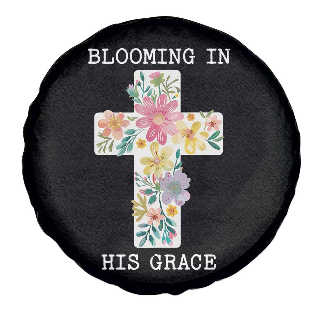 Blooming in His Grace Boho Christian Wildflower Spare Tire Cover Floral Cross Religious