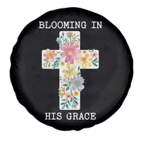 Blooming in His Grace Boho Christian Wildflower Spare Tire Cover Floral Cross Religious