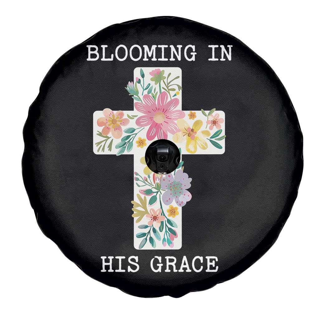 Blooming in His Grace Boho Christian Wildflower Spare Tire Cover Floral Cross Religious