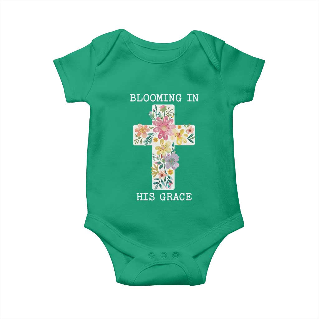 Blooming in His Grace Boho Christian Wildflower Baby Onesie Floral Cross Religious