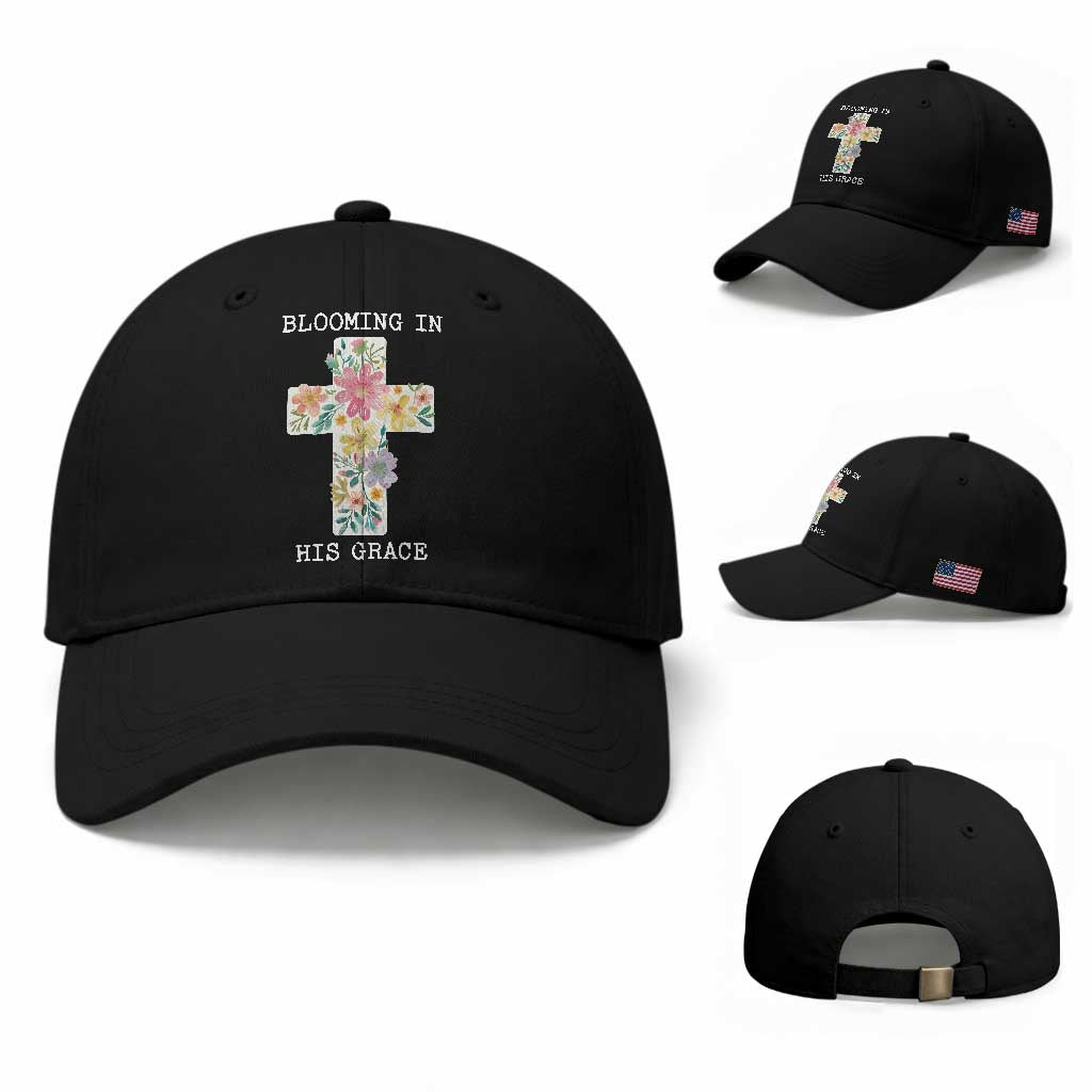 Blooming in His Grace Boho Christian Wildflower Baseball Cap Floral Cross Religious