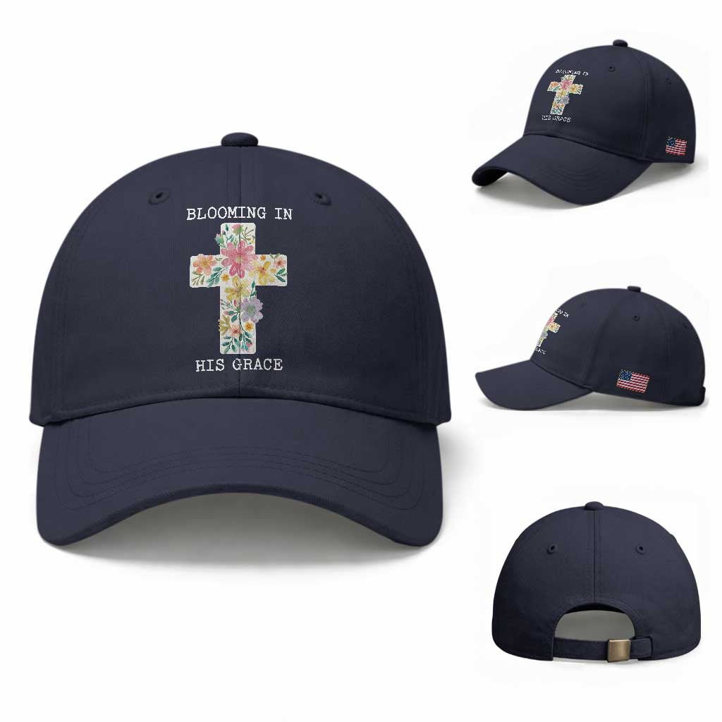 Blooming in His Grace Boho Christian Wildflower Baseball Cap Floral Cross Religious