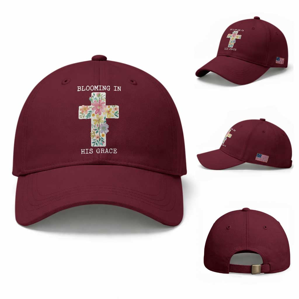 Blooming in His Grace Boho Christian Wildflower Baseball Cap Floral Cross Religious