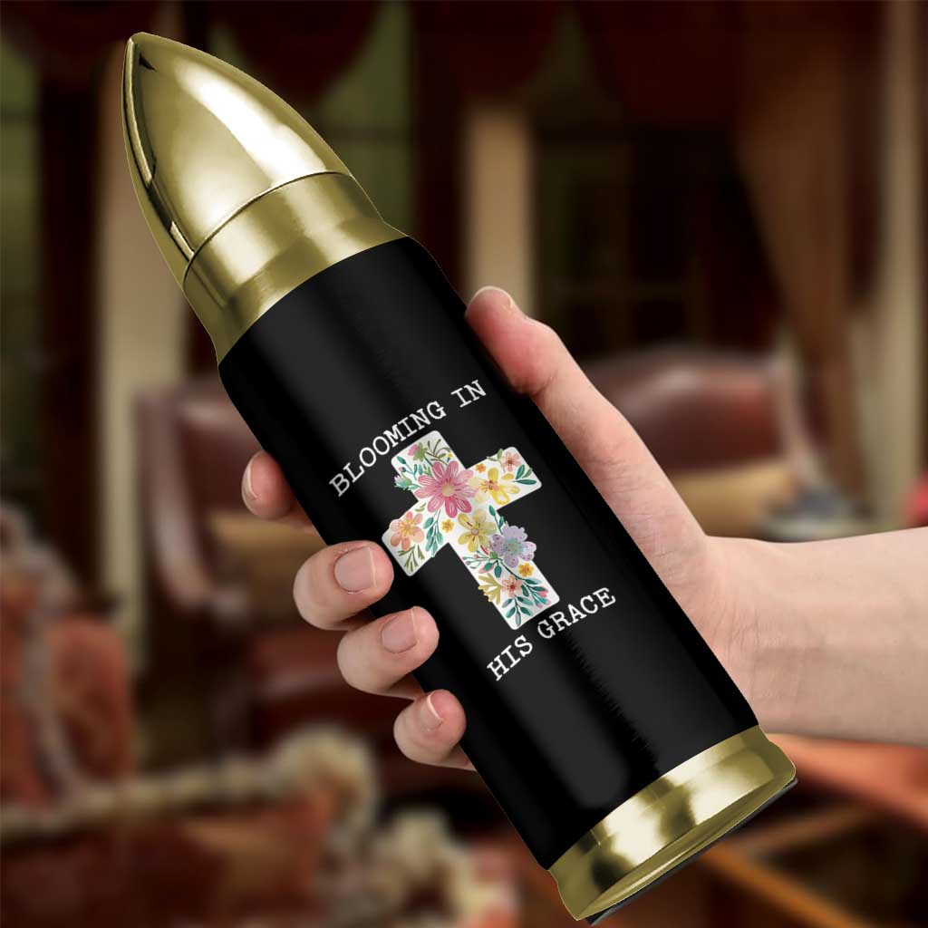 Blooming in His Grace Boho Christian Wildflower Bullet Tumbler Floral Cross Religious