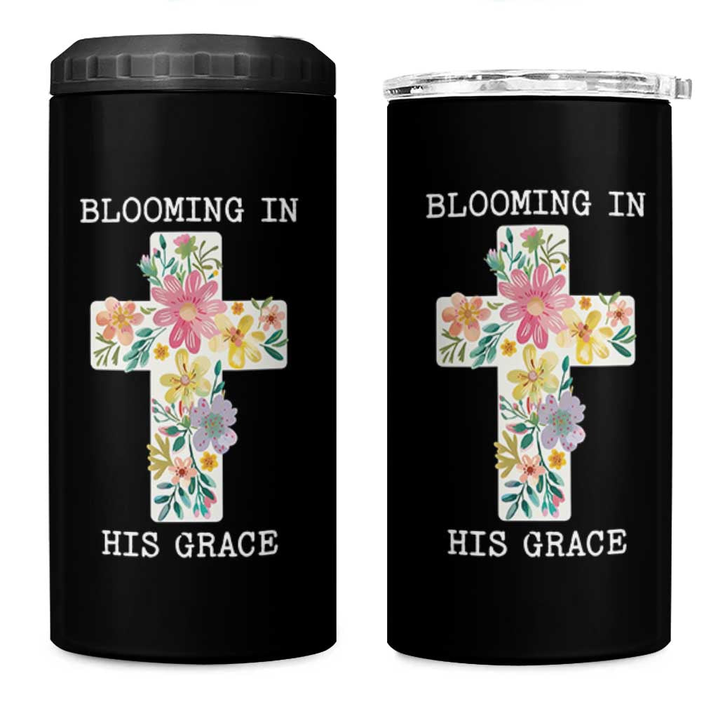 Blooming in His Grace Boho Christian Wildflower 4 in 1 Can Cooler Tumbler Floral Cross Religious