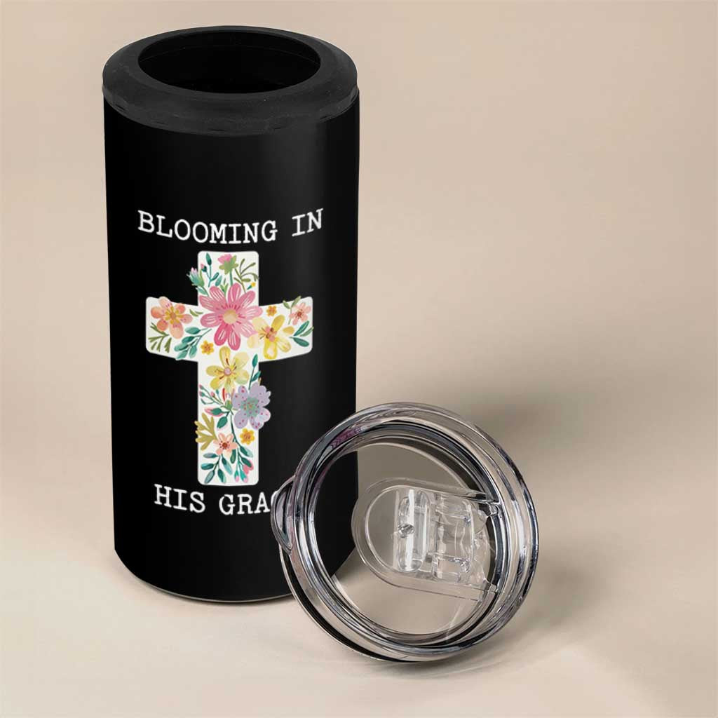 Blooming in His Grace Boho Christian Wildflower 4 in 1 Can Cooler Tumbler Floral Cross Religious