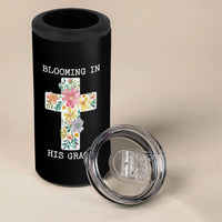 Blooming in His Grace Boho Christian Wildflower 4 in 1 Can Cooler Tumbler Floral Cross Religious