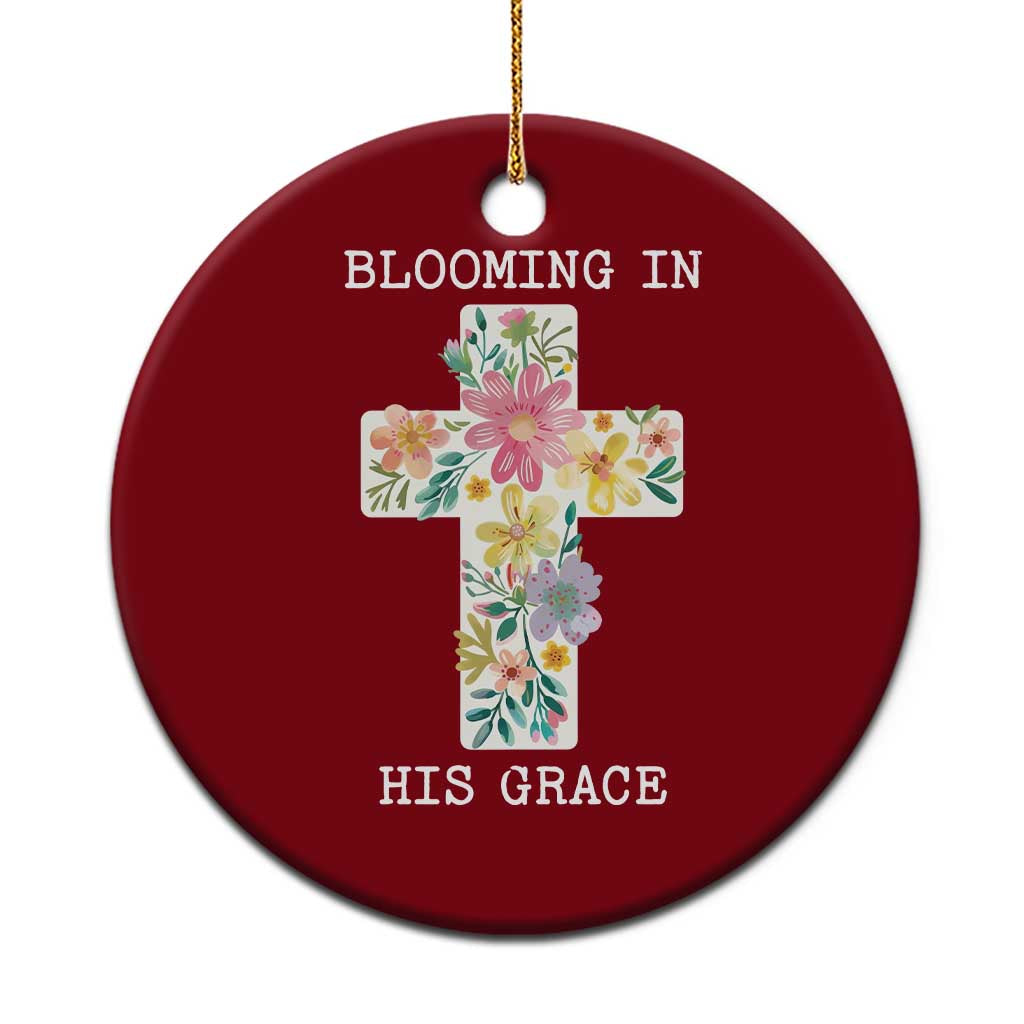 Blooming in His Grace Boho Christian Wildflower Ceramic Ornament Floral Cross Religious