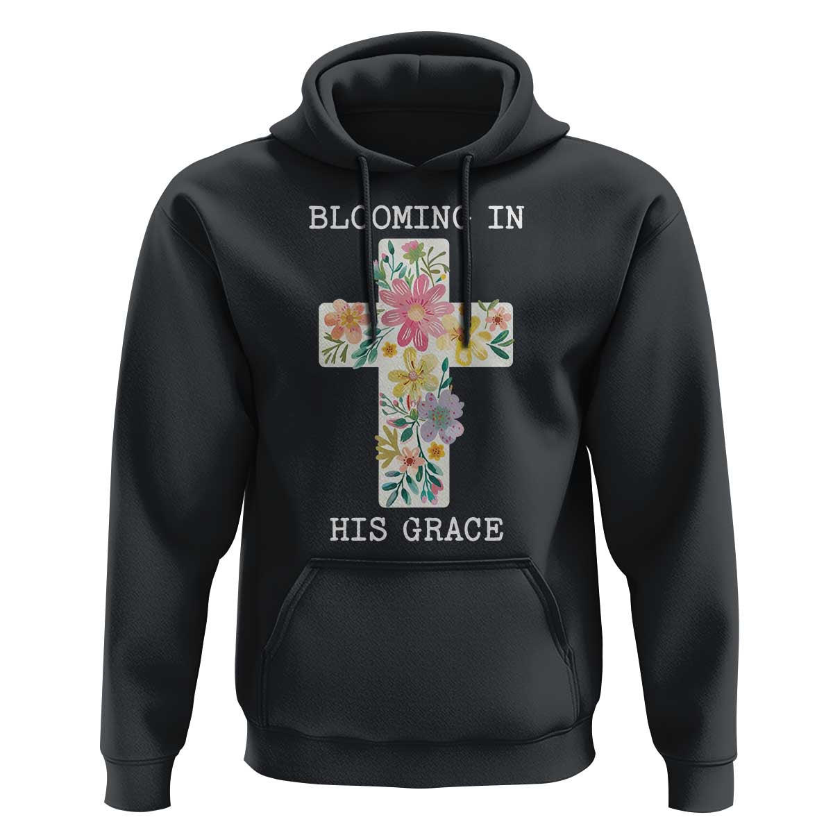 Blooming in His Grace Boho Christian Wildflower Hoodie Floral Cross Religious