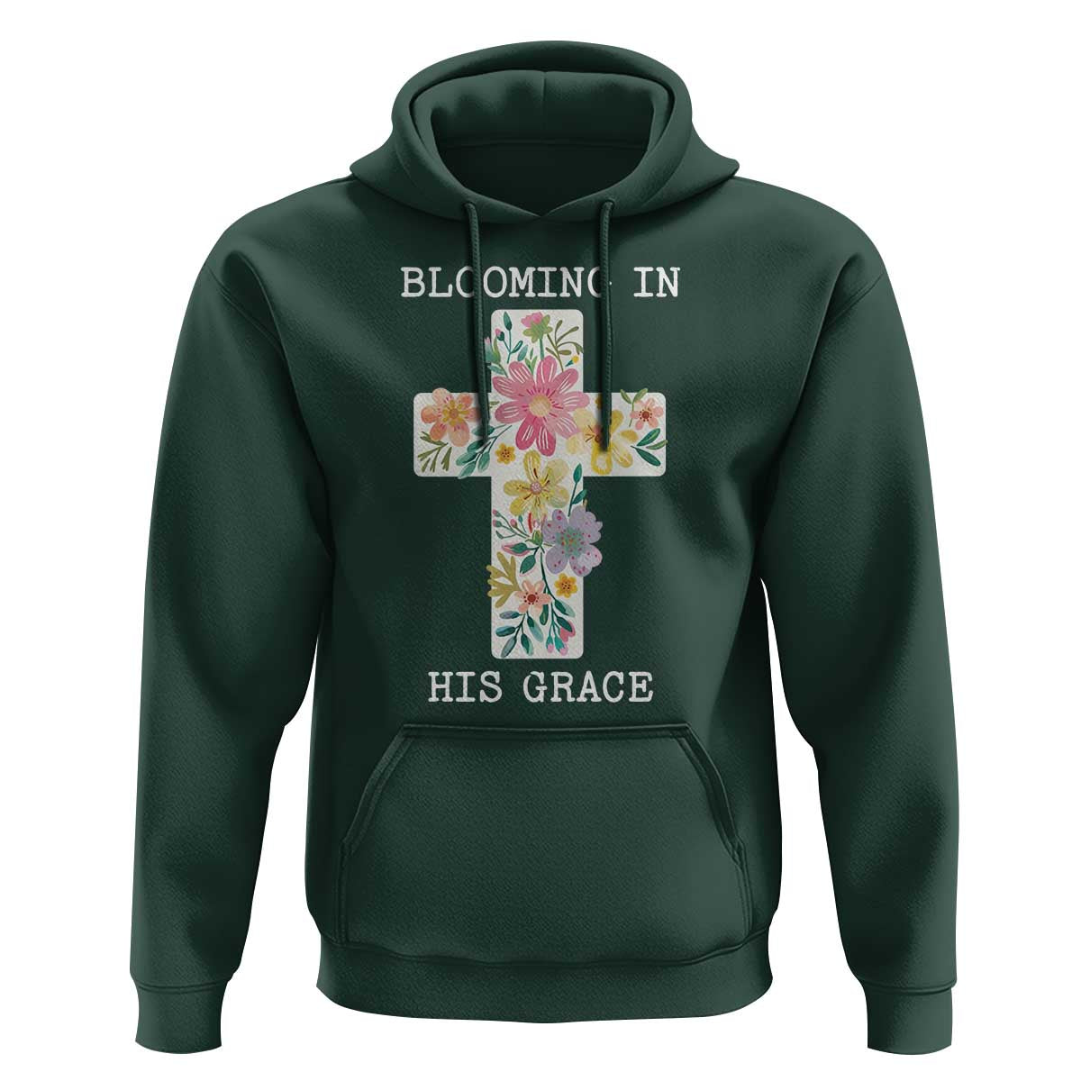Blooming in His Grace Boho Christian Wildflower Hoodie Floral Cross Religious